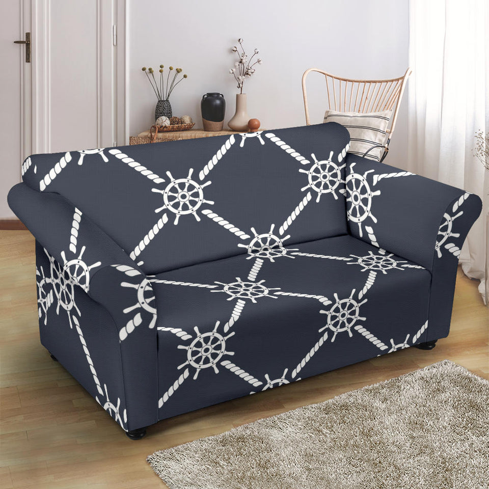 Nautical Steering Wheel Rope Pattern Loveseat Couch Slipcover