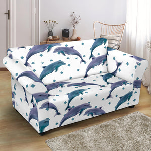 Dolphins Pattern Dotted Background Loveseat Couch Slipcover