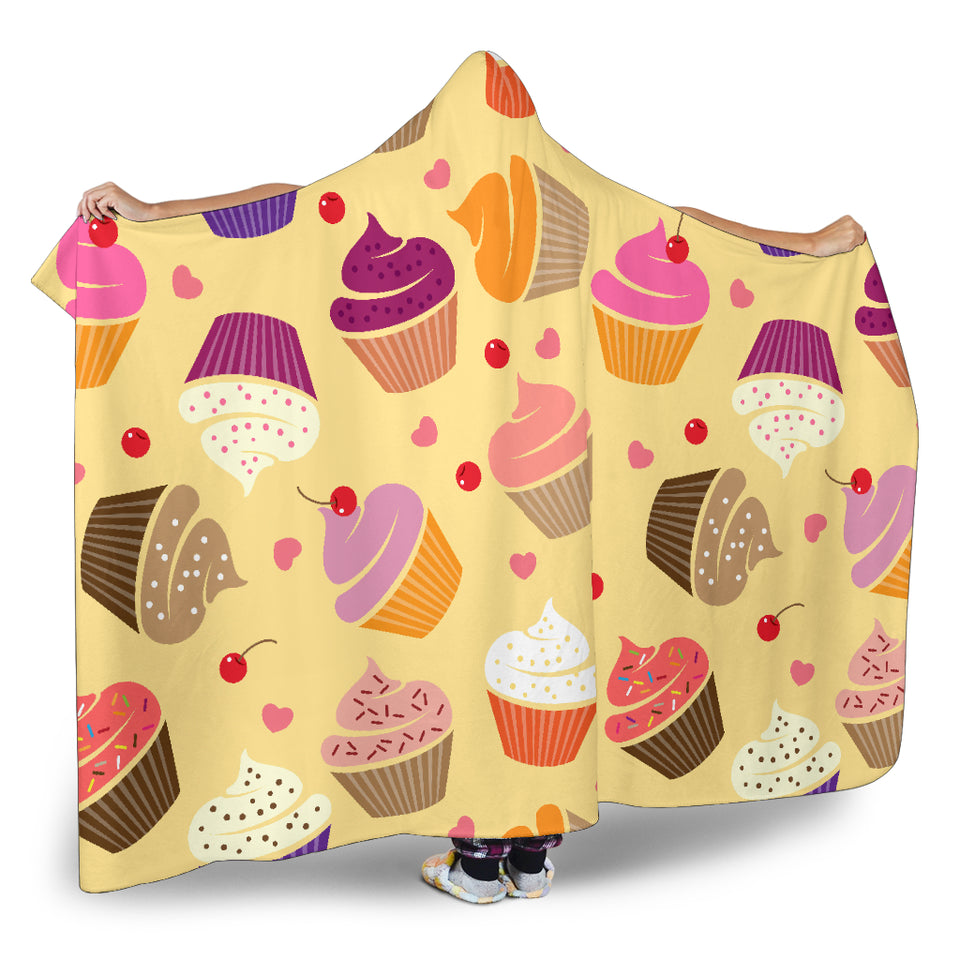 Cake Cupcake Heart Cherry Pattern Hooded Blanket