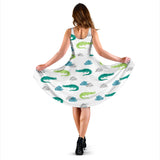 Watercolor Crocodile Pattern Sleeveless Midi Dress