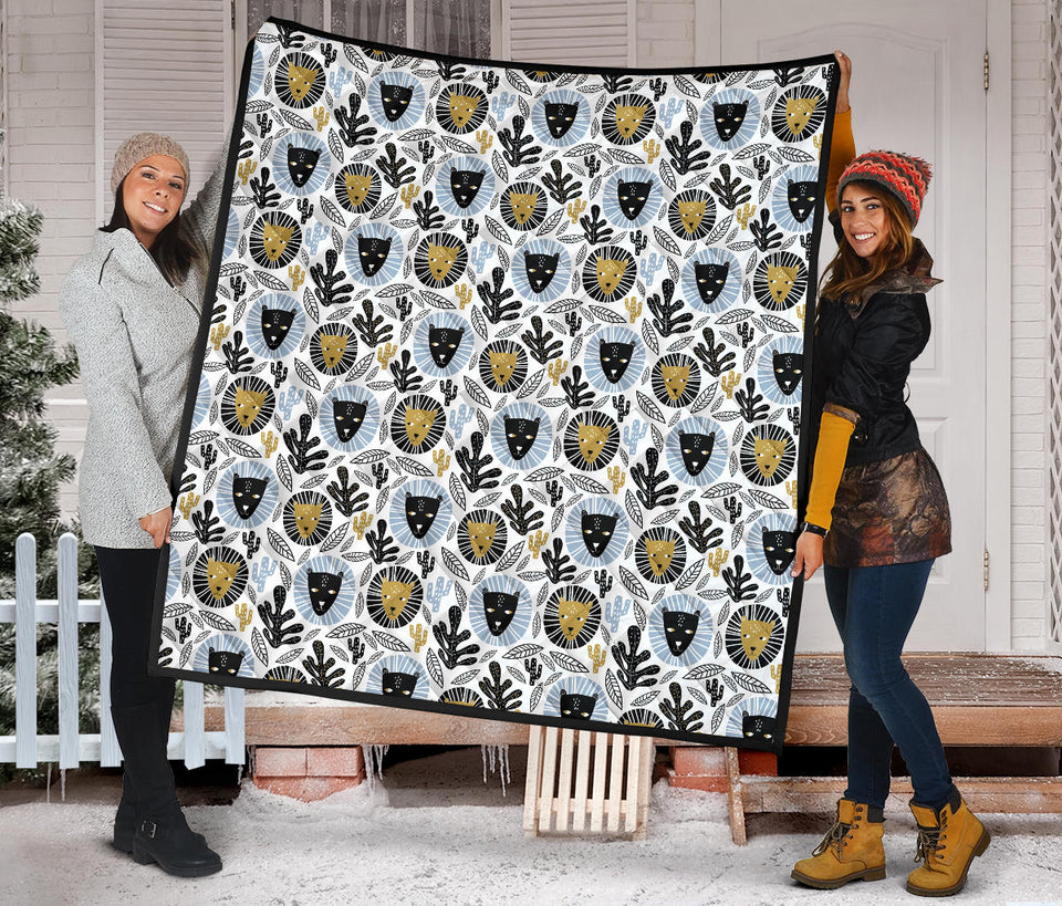 Lion Pattern Print Design 05 Premium Quilt