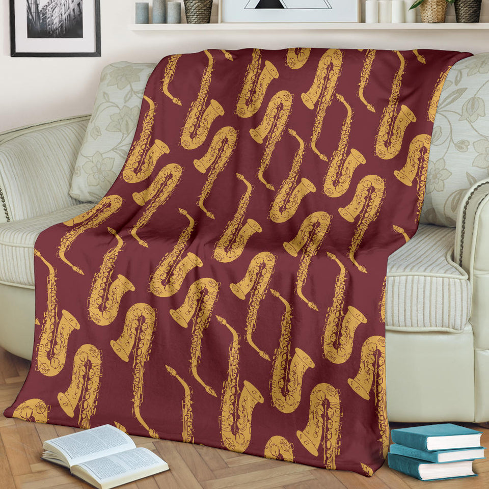 Hand Drawn Gold Saxophone Red Background  Premium Blanket