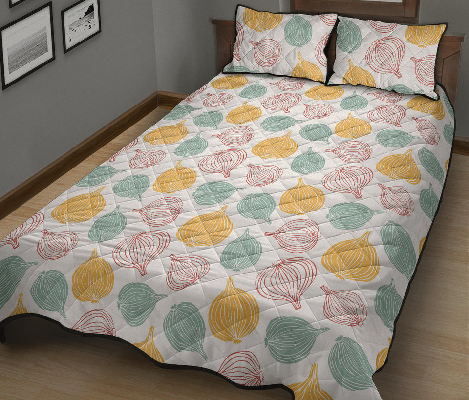 colorful onions white background Quilt Bed Set