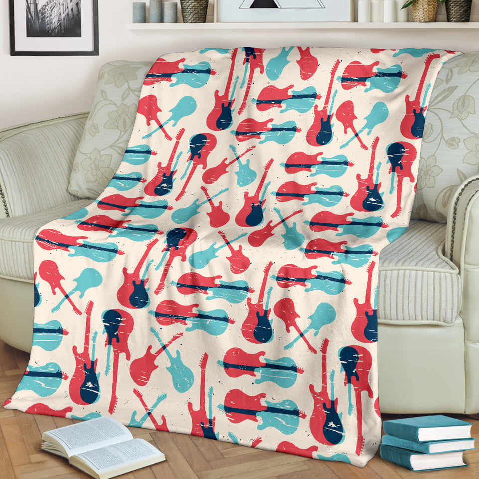 Red Blue Guitar Pattern Premium Blanket