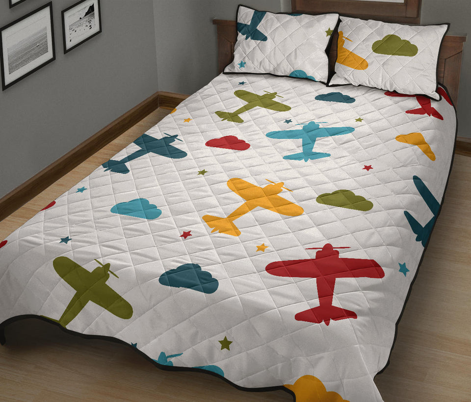 Airplane star cloud colorful Quilt Bed Set