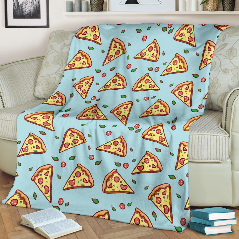 Hand Drawn Pizza Blue Background Premium Blanket