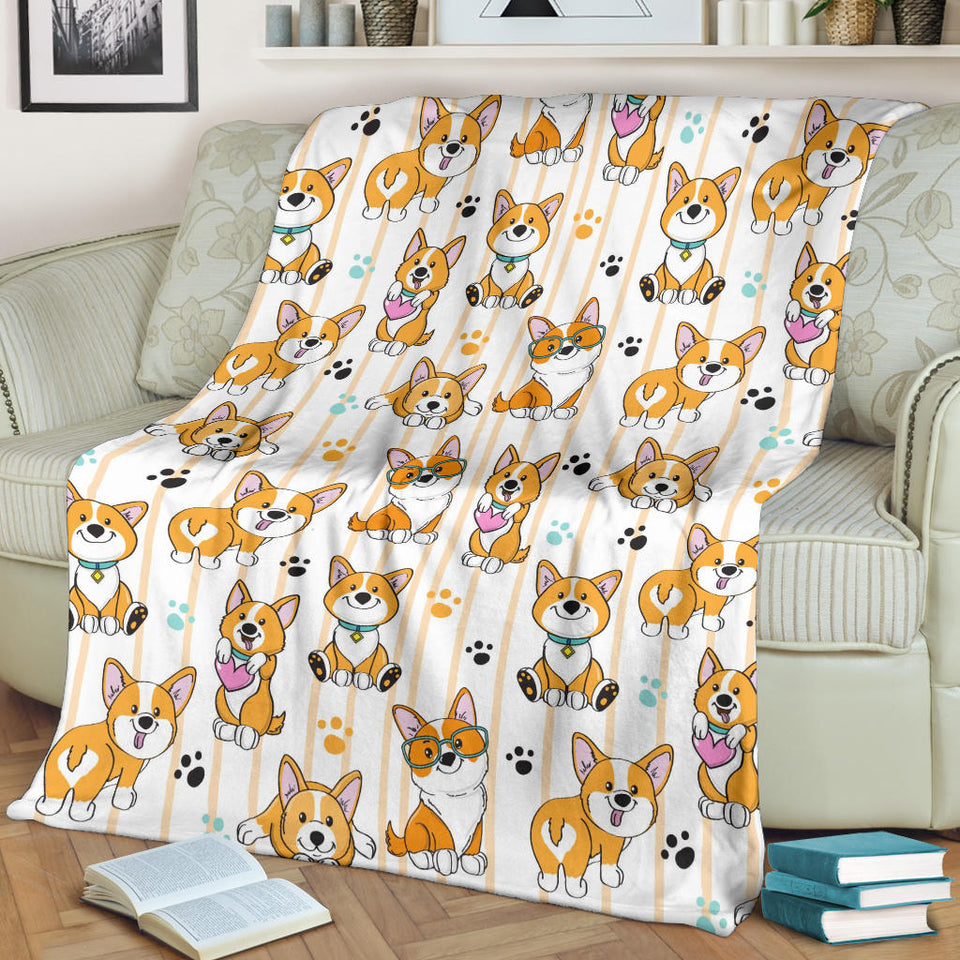 Cute Dog Corgi Striped Background Pattern Premium Blanket
