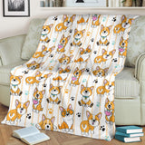 Cute Dog Corgi Striped Background Pattern Premium Blanket