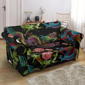 Dragons Flower Pattern Loveseat Couch Slipcover