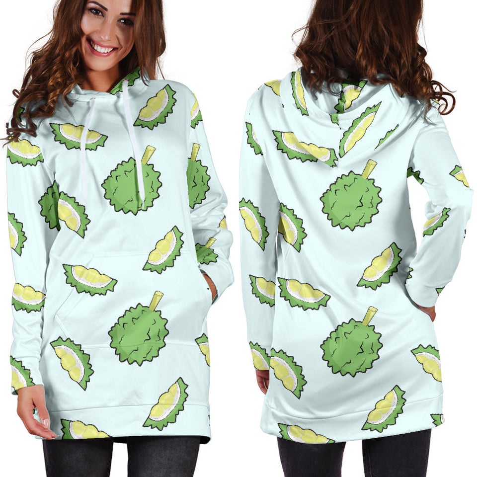 Durian Pattern Blue Background Women'S Hoodie Dress