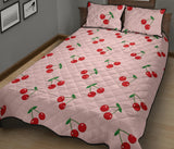 cherry pattern pink background Quilt Bed Set