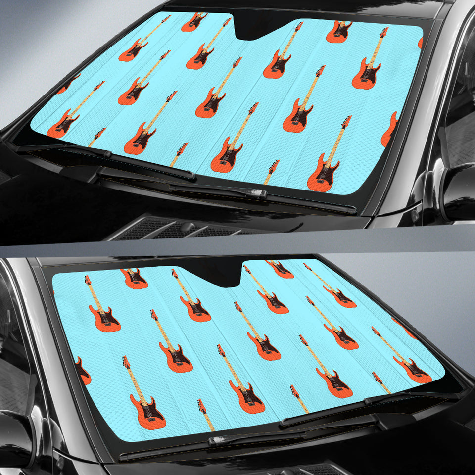 Electric Guitar Pattern Light Blue Background Car Sun Shade