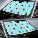 Electric Guitar Pattern Light Blue Background Car Sun Shade