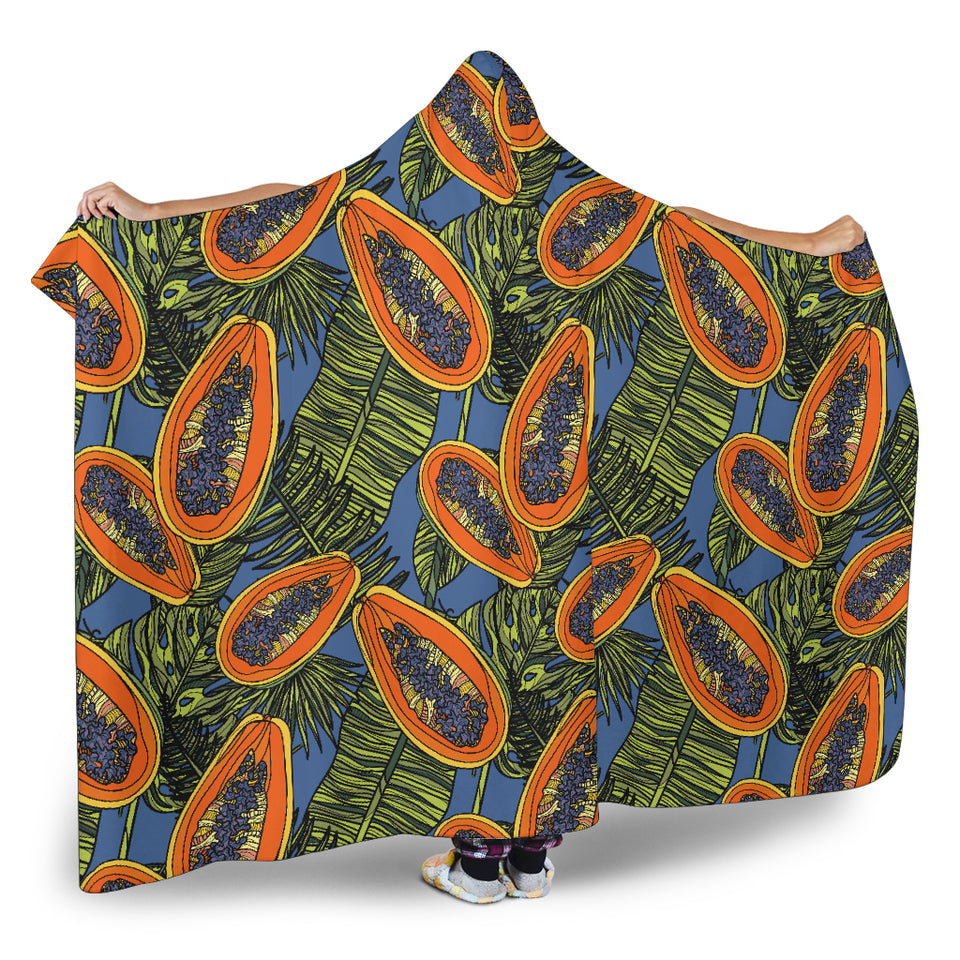 Colorful Papaya Tropical Leaves Hooded Blanket