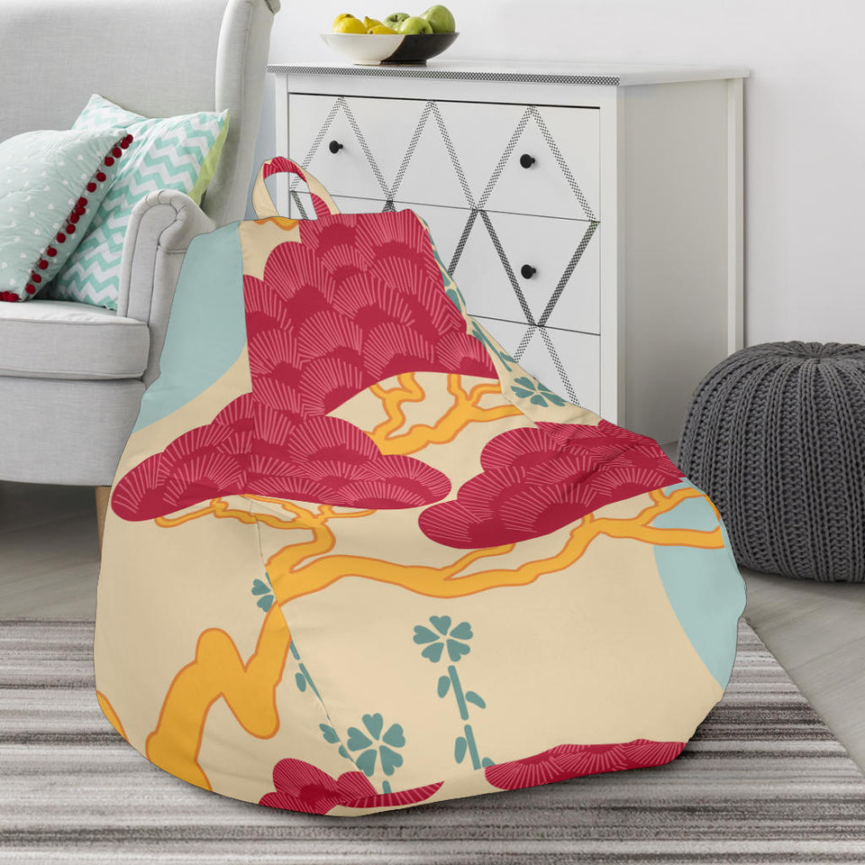 Red Bonsai Gray Sun Japanese Pattern Bean Bag Cover