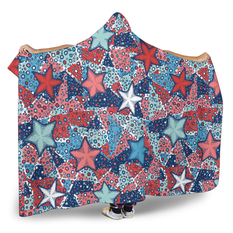Hand Drawn Colorful Starfish Hooded Blanket