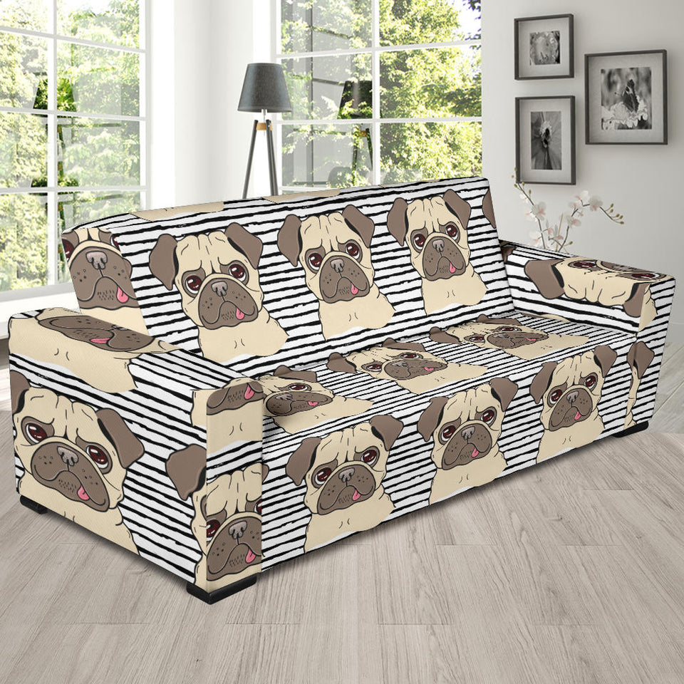 Happy Pug Pattern Sofa Slipcover