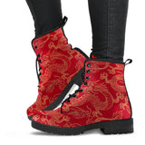 Gold Dragons Red Background Leather Boots