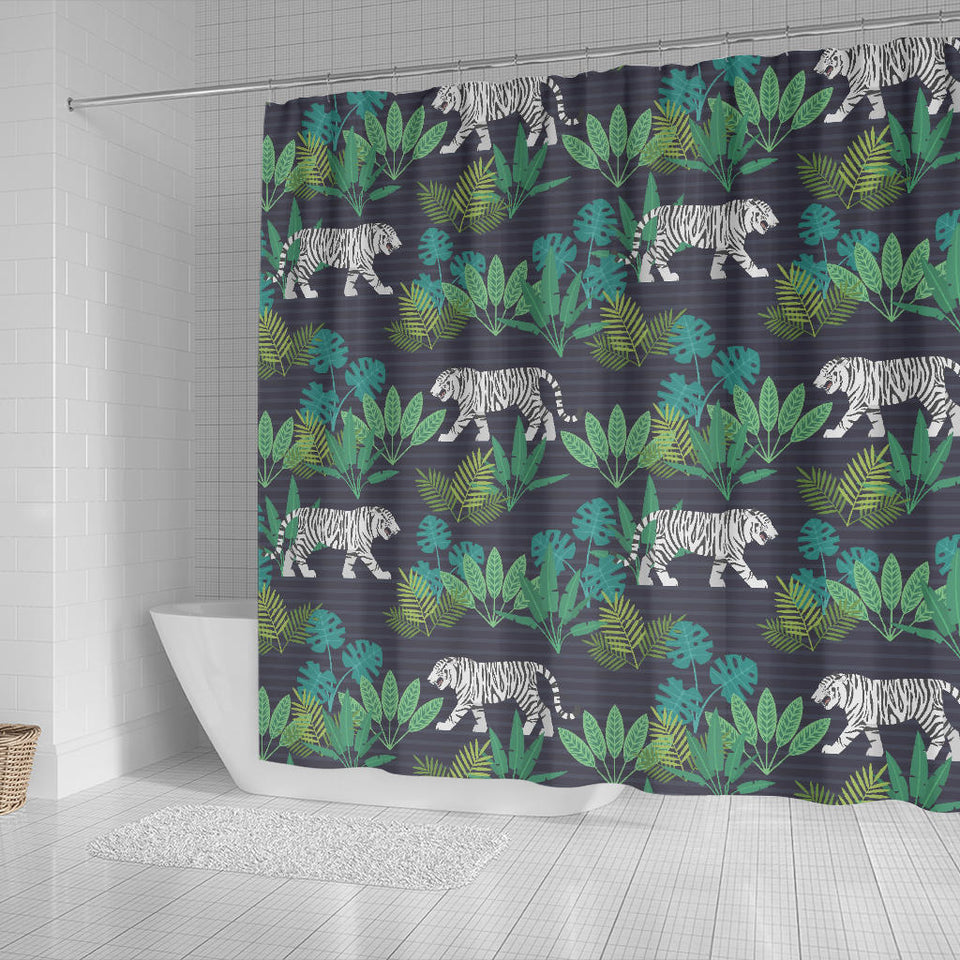 White Bengal Tigers Tropical Plant Shower Curtain Fulfilled In US