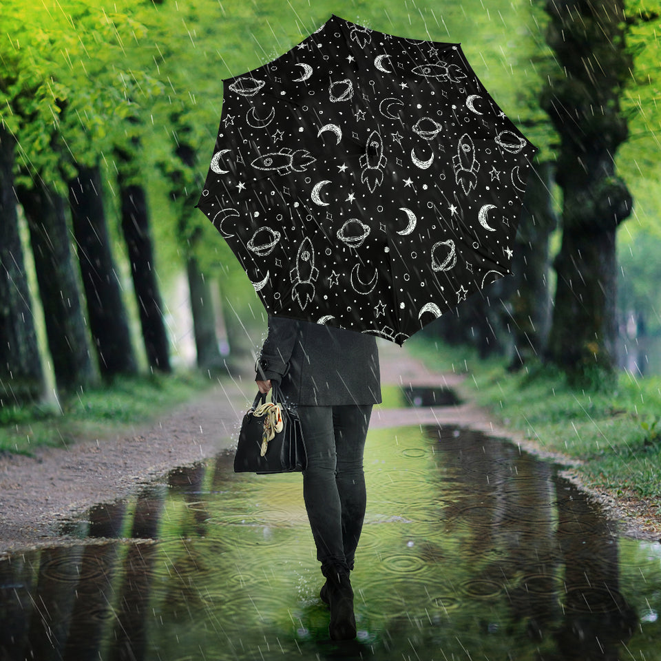 Hand Drawn Space Rocket Star Planet Umbrella