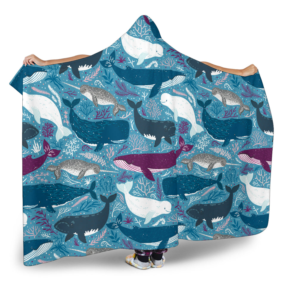 Whale Design Pattern Hooded Blanket