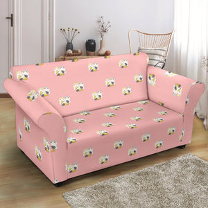 Cute Hamster Cheese Pattern Pink Background Loveseat Couch Slipcover