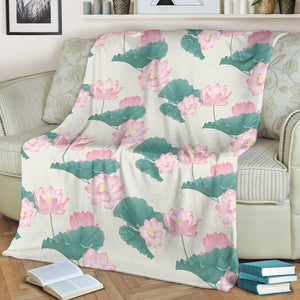Pink Lotus Waterlily Leaves Pattern Premium Blanket