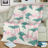 Pink Lotus Waterlily Leaves Pattern Premium Blanket