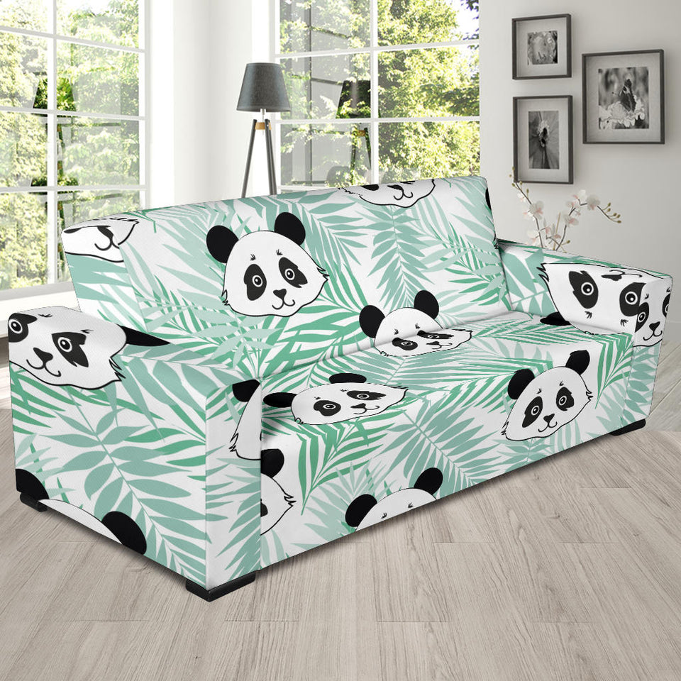 Panda Pattern Tropical Leaves Background Sofa Slipcover