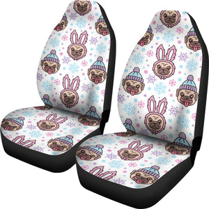 Cute Pug Hat Rabbit Costume Pattern  Universal Fit Car Seat Covers