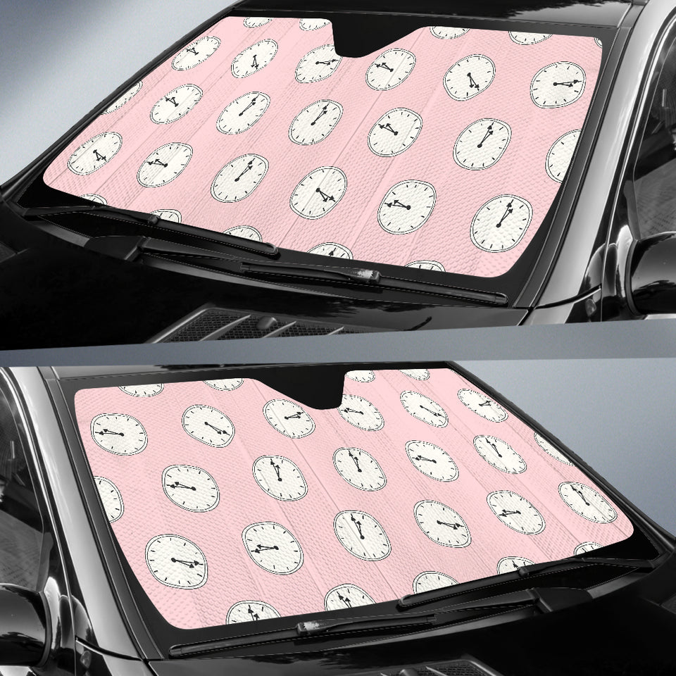 Clock Pattern Pink Blackground Car Sun Shade