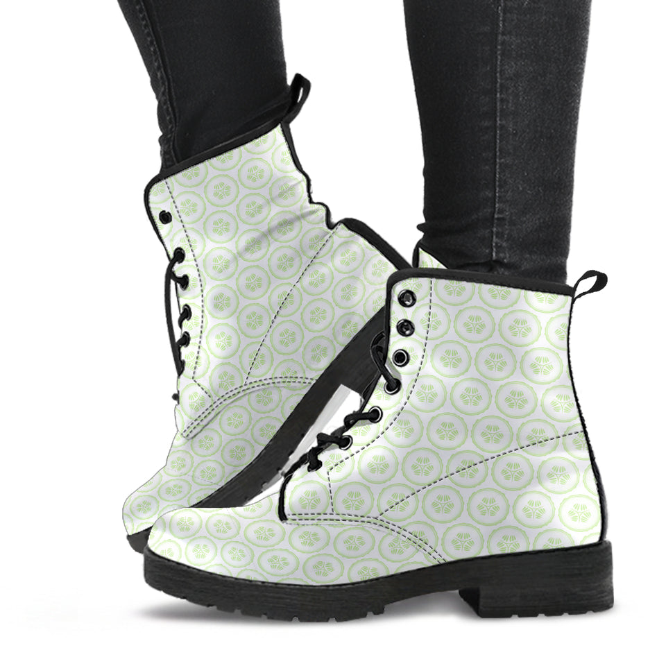 Cucumber Pattern Background Leather Boots