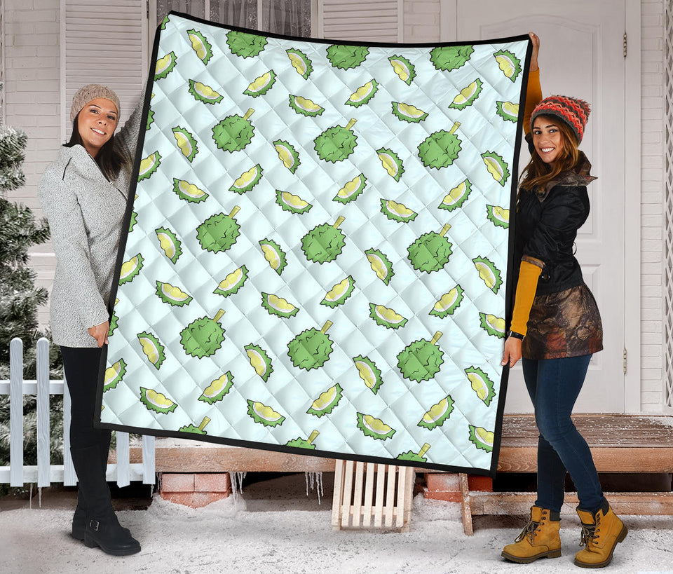 Durian Pattern Blue Background Premium Quilt