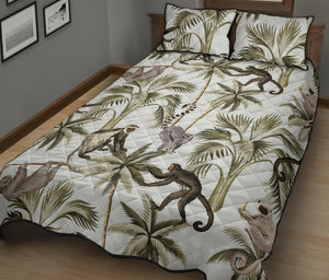 Monkey sloth lemur palm trees pattern Quilt Bed Set