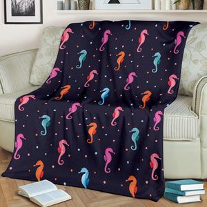 Watercolor Colorful Seahorse Pattern Premium Blanket