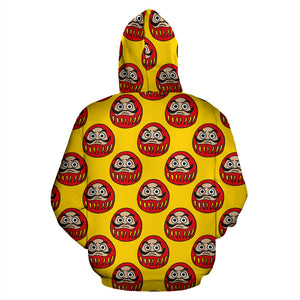 Daruma Japanese Wooden Doll Yellow Background Zip Up Hoodie