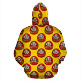 Daruma Japanese Wooden Doll Yellow Background Zip Up Hoodie