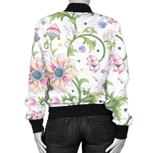 Beautiful Pink Lotus Waterlily Leaves Pattern Women'S Bomber Jacket