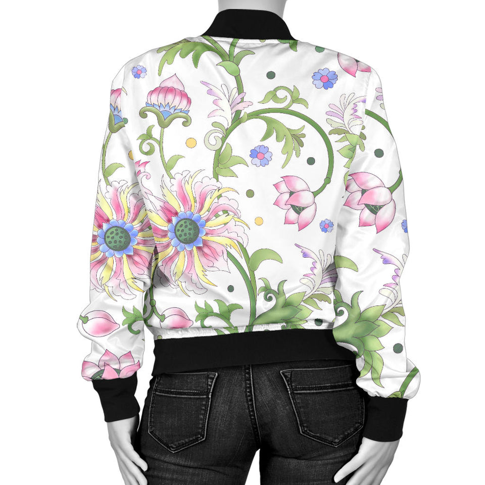Beautiful Pink Lotus Waterlily Leaves Pattern Women'S Bomber Jacket