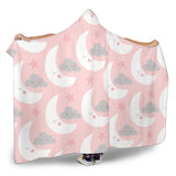 Cute Moon Cloud Star Pattern Pink Dot Background Hooded Blanket