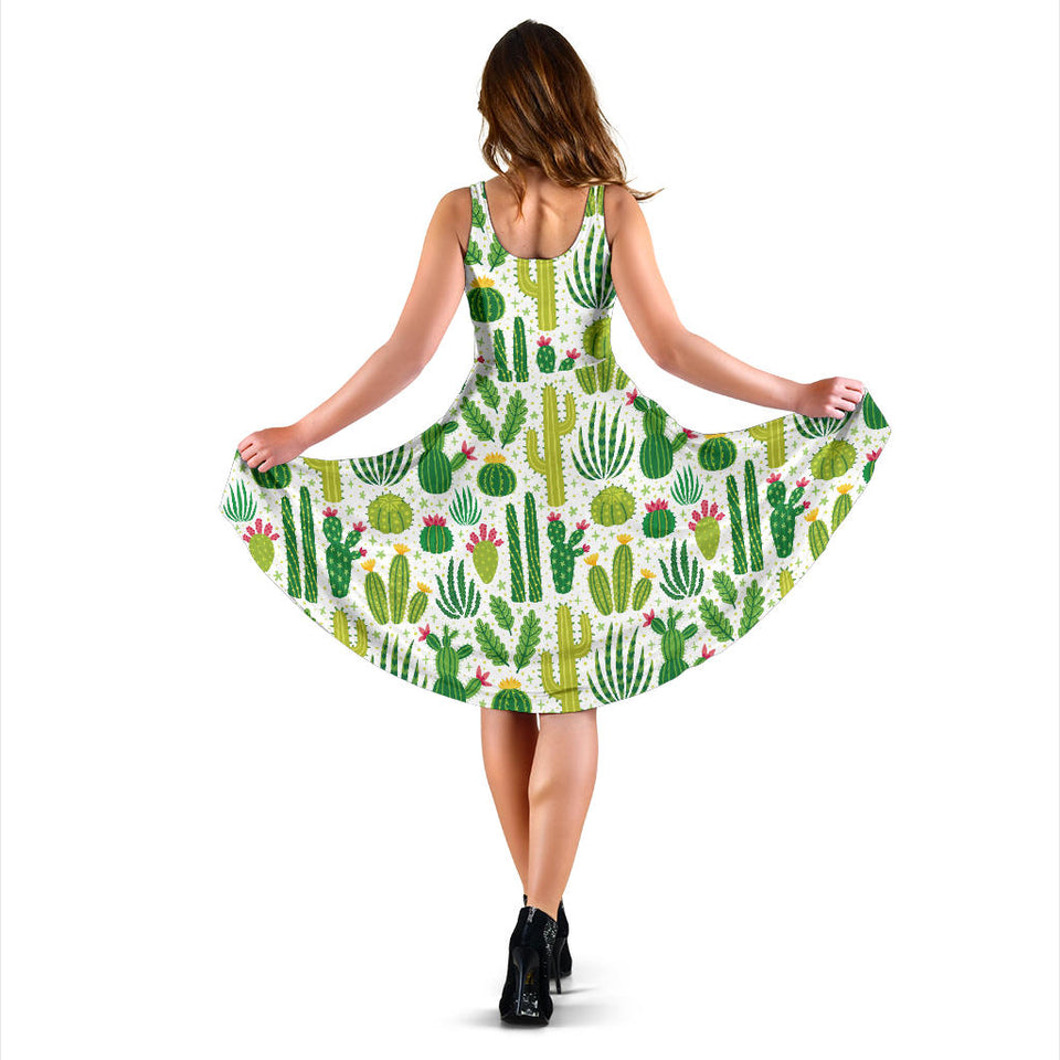Cactus Pattern Sleeveless Midi Dress