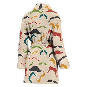 Mustache Beard Pattern Print Design 03 Women's Bathrobe