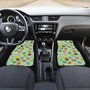 Colorful Donut Pattern Green Background Front Car Mats