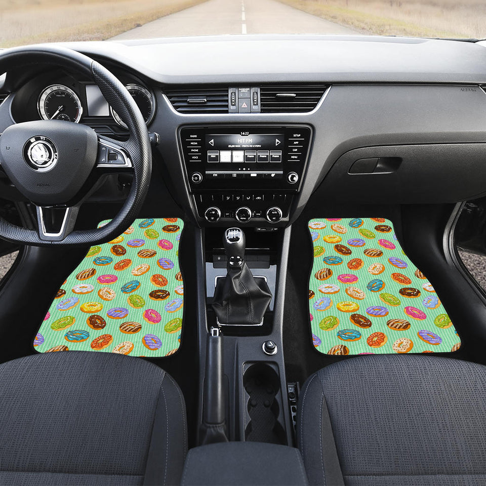 Colorful Donut Pattern Green Background Front Car Mats