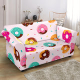 Donut Pattern Glaze Pink Background Loveseat Couch Slipcover