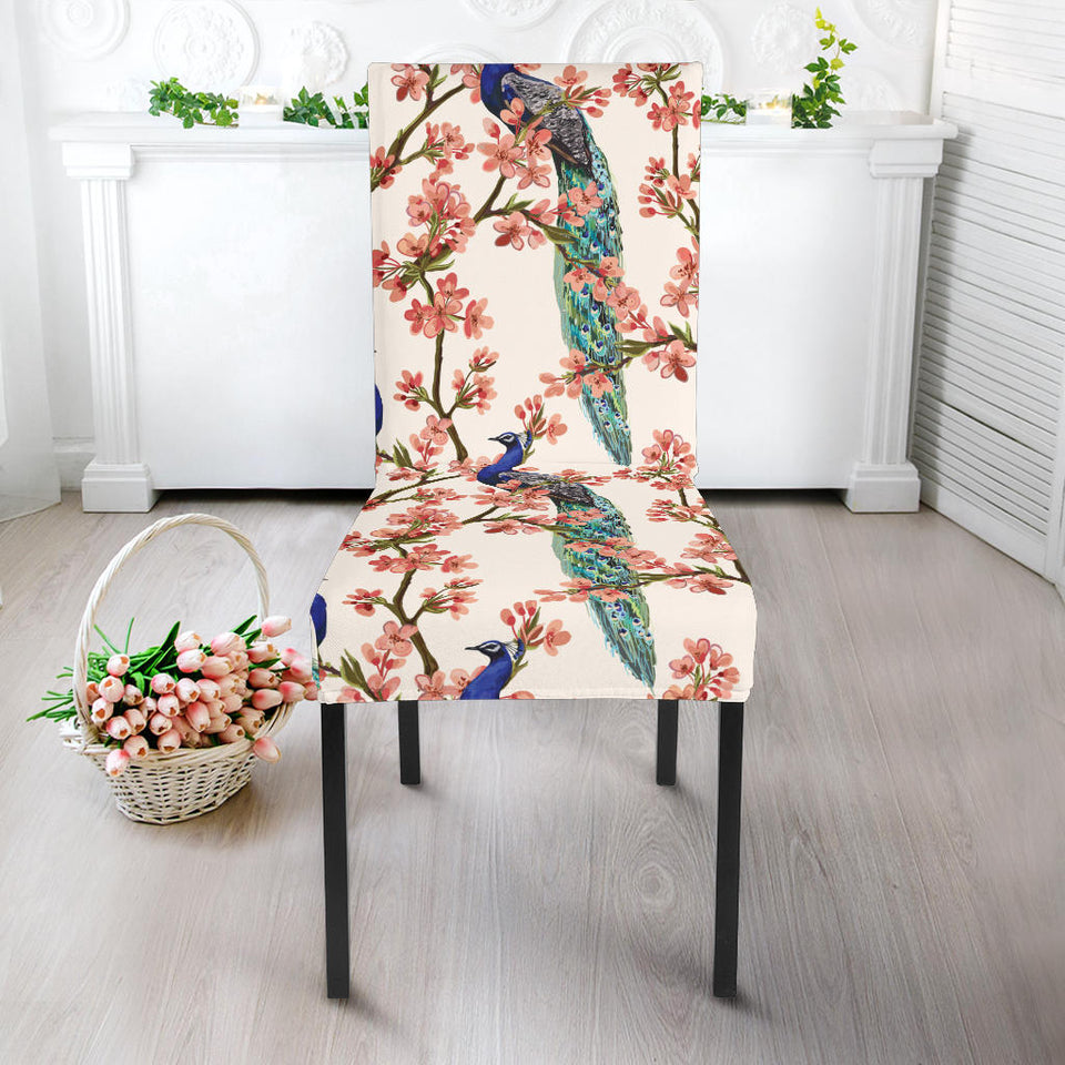 Peacock Tropical Flower Pattern Dining Chair Slipcover