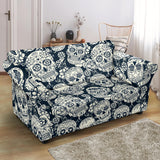 Sugar Skull Black White Pattern Loveseat Couch Slipcover