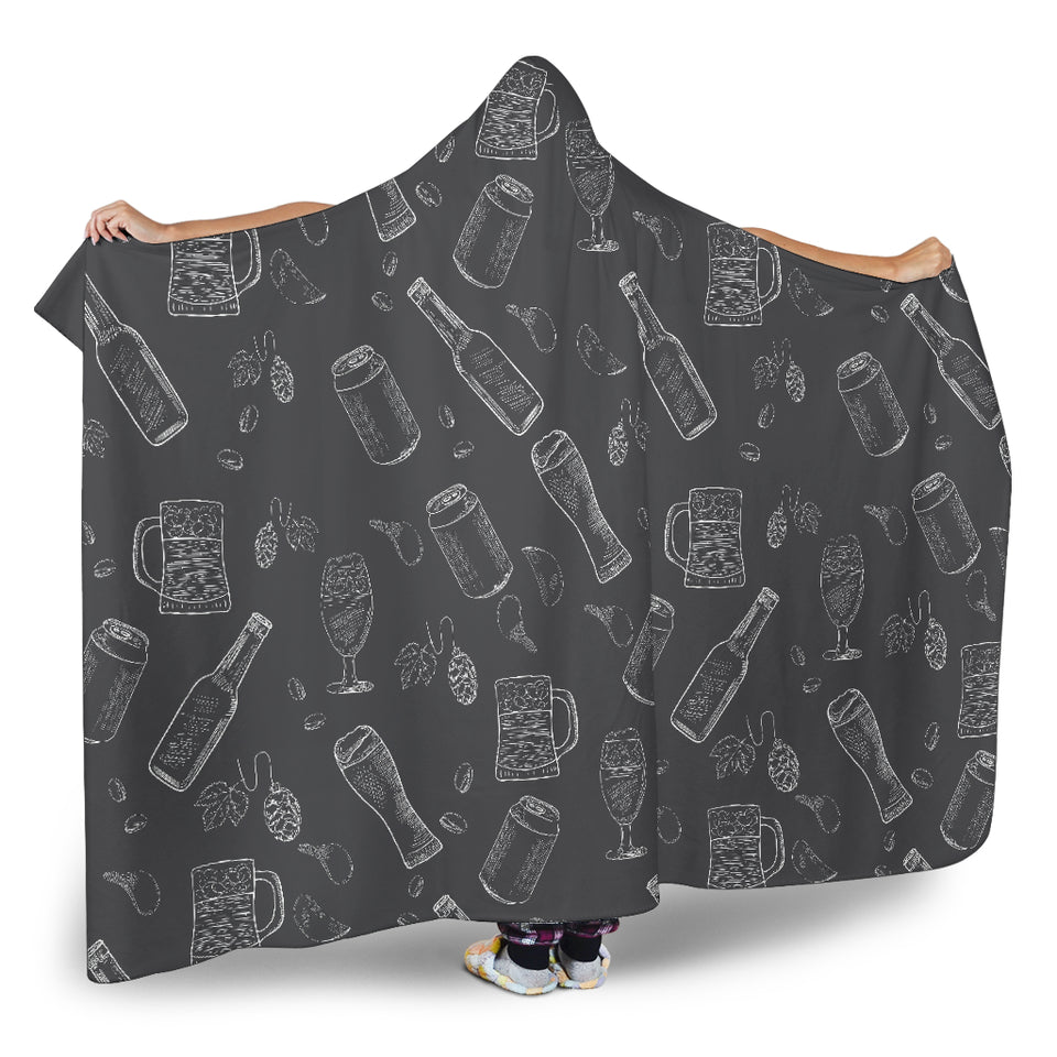 Beer Hand Drawn Pattern Hooded Blanket