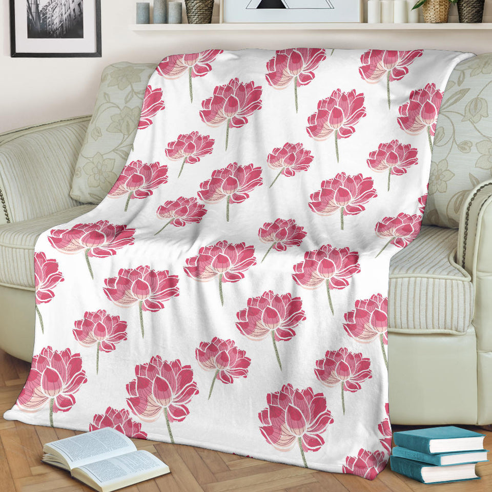 Pink Lotus Waterlily Pattern Premium Blanket