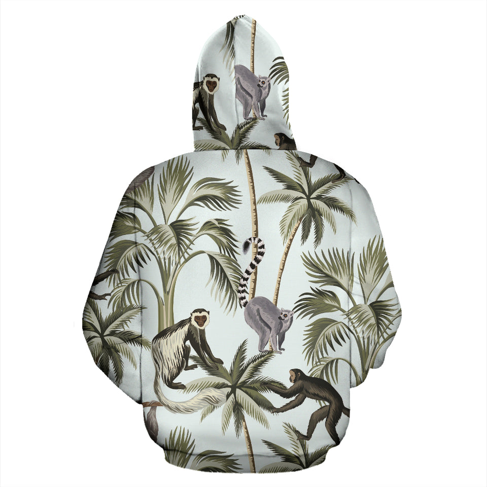 Monkey Sloth Lemur Palm Trees Pattern Zip Up Hoodie